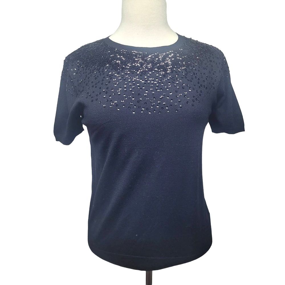 NWT Zara Knit Black Short Sleeve Sweater with Sequins Size Large